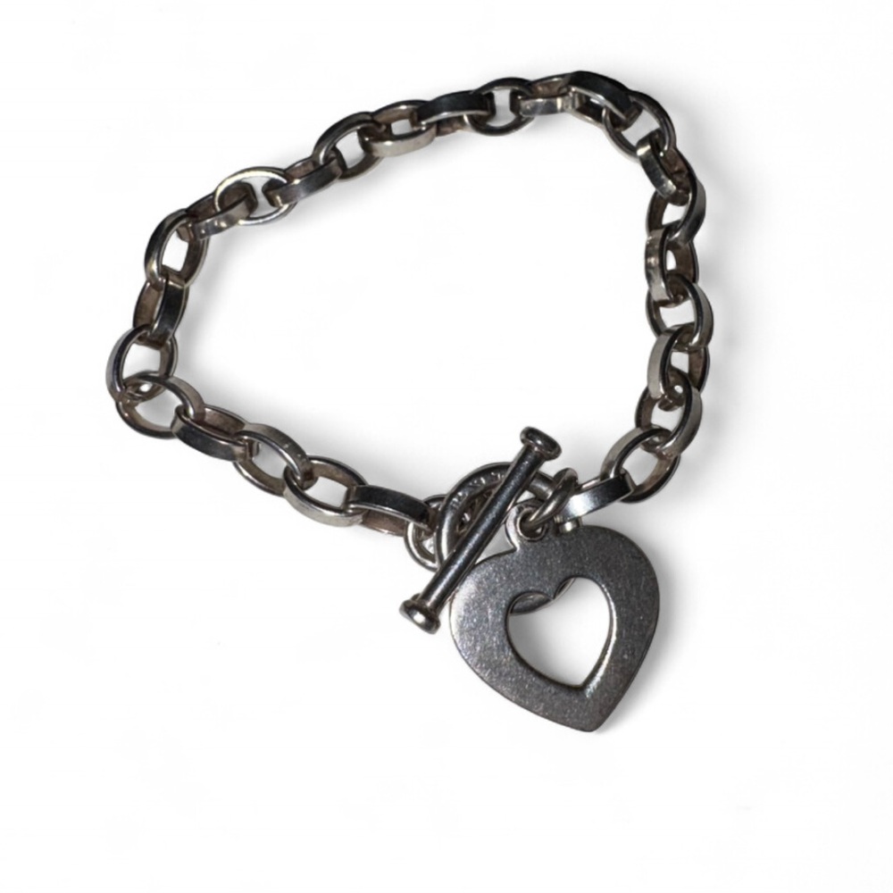 Silpada *Rare* Sterling Silver Rolo Chain Bracelet with Heart Toggle Charm